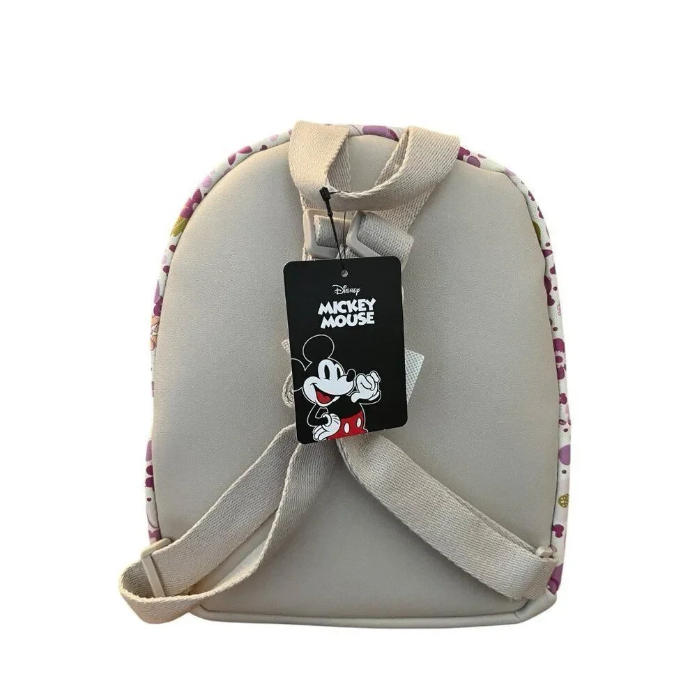 Disney Pink Floral Mini Backpack Mickey Mouse Ears Print Hearts Bioworld NWT - Picture 6 of 7